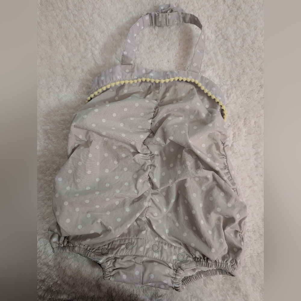 🩶 Janie and Jack Pineapple Love Gray Polka Dot Ruched Smocked Baby Girls Romper